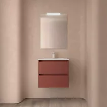 Ensemble NOJA 61cm meuble 2 tiroirs Rouge satin&eacute; + vasque (miroir en option) - Salgar R&eacute;f. 106057