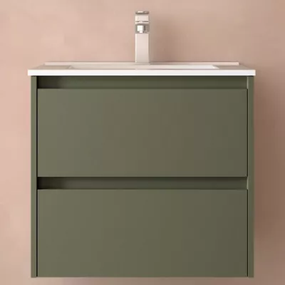 Ensemble NOJA 61cm meuble 2 tiroirs Vert satin� + vasque (miroir en option) - SALGAR R�f. 106056