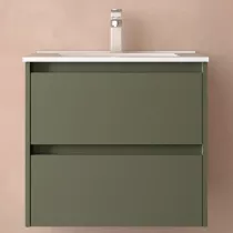 Ensemble NOJA 61cm meuble 2 tiroirs Vert satin&eacute; + vasque (miroir en option) - SALGAR R&eacute;f. 106056