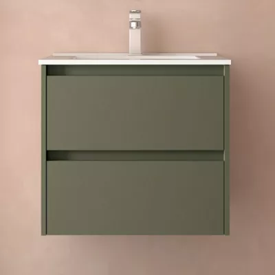 Ensemble NOJA 61cm meuble 2 tiroirs Vert satin� + vasque (miroir en option) - SALGAR R�f. 106065