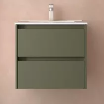 Ensemble NOJA 61cm meuble 2 tiroirs Vert satin&eacute; + vasque (miroir en option) - SALGAR R&eacute;f. 106065