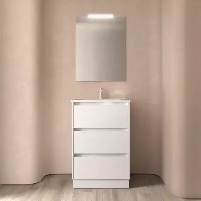 Ensemble NOJA 61cm meuble 3 tiroirs Blanc satin� + vasque (plinthe & miroir en option) - Salgar R�f. 106242