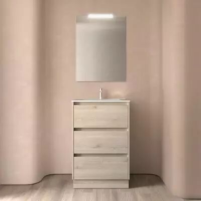 Ensemble NOJA 61cm meuble 3 tiroirs Ch�ne naturel + vasque (plinthe & miroir en option) - Salgar R�f. 106247