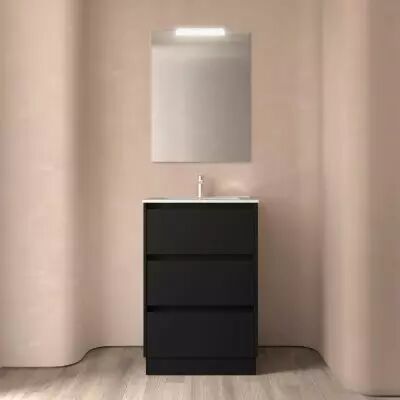 Ensemble NOJA 61cm meuble 3 tiroirs Noir satin� + vasque (plinthe & miroir en option) - Salgar R�f. 106243