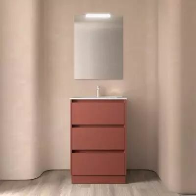 Ensemble NOJA 61cm meuble 3 tiroirs Rouge satin� + vasque (plinthe & miroir en option) - Salgar R�f. 106246
