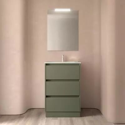 Ensemble NOJA 61cm meuble 3 tiroirs Vert satin� + vasque (plinthe & miroir en option) - Salgar R�f. 106245