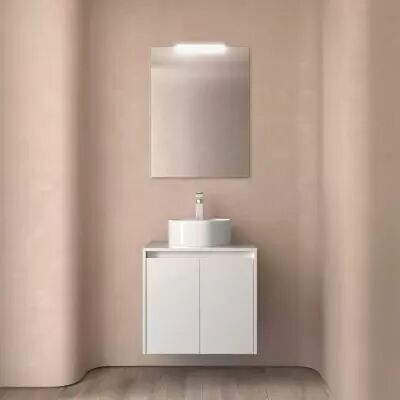 Ensemble NOJA 70cm meuble 2 portes Blanc brillant + plan (vasque & miroir en option) - Salgar R�f. 105543