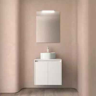 Ensemble NOJA 70cm meuble 2 portes Blanc satin� + plan (vasque & miroir en option) - Salgar R�f. 105544