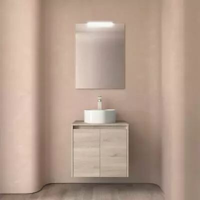 Ensemble NOJA 70cm meuble 2 portes Ch�ne naturel + plan (vasque & miroir en option) - Salgar R�f. 105549
