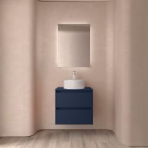 Ensemble NOJA 70cm meuble 2 tiroirs Bleu satiné + plan (vasque & miroir en option) - Salgar Réf. 105465