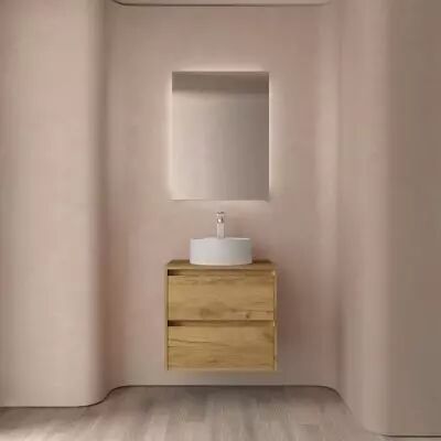 Ensemble NOJA 70cm meuble 2 tiroirs Ch�ne Africain + plan (vasque & miroir en option) - Salgar R�f. 105469