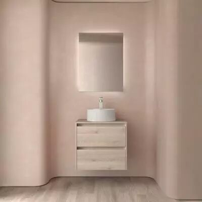 Ensemble NOJA 70cm meuble 2 tiroirs Ch�ne naturel + plan (vasque & miroir en option) - Salgar R�f. 105468