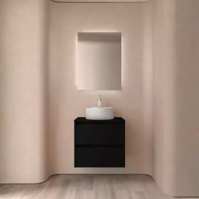 Ensemble NOJA 70cm meuble 2 tiroirs Noir satin� + plan (vasque & miroir en option) - Salgar R�f. 105464