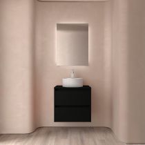 Ensemble NOJA 70cm meuble 2 tiroirs Noir satiné + plan (vasque & miroir en option) - Salgar Réf. 105464