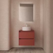 Ensemble NOJA 70cm meuble 2 tiroirs Rouge satiné + plan (vasque & miroir en option) - Salgar Réf. 105467