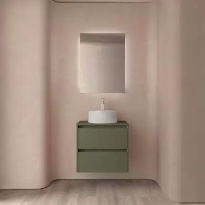 Ensemble NOJA 70cm meuble 2 tiroirs Vert satin� + plan (vasque & miroir en option) - Salgar R�f. 105466