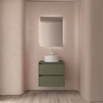 Ensemble NOJA 70cm meuble 2 tiroirs Vert satiné + plan (vasque & miroir en option) - Salgar Réf. 105466