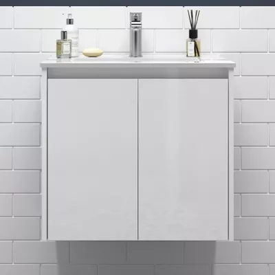 Ensemble NOJA 71cm meuble 2 portes Blanc brillant + vasque (miroir en option) - SALGAR R�f. 105030