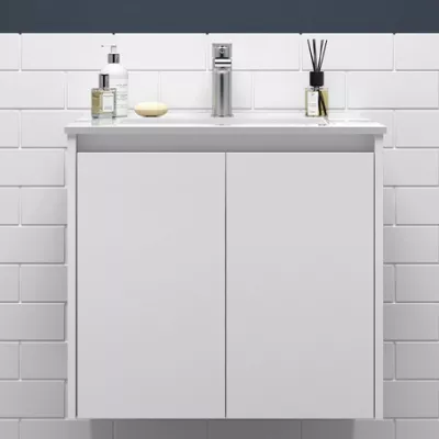 Ensemble NOJA 71cm meuble 2 portes Blanc satin� + vasque (miroir en option) - SALGAR R�f. 105031