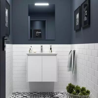 Ensemble NOJA 71cm meuble 2 portes Blanc satin� + vasque (miroir en option) - Salgar R�f. 105069