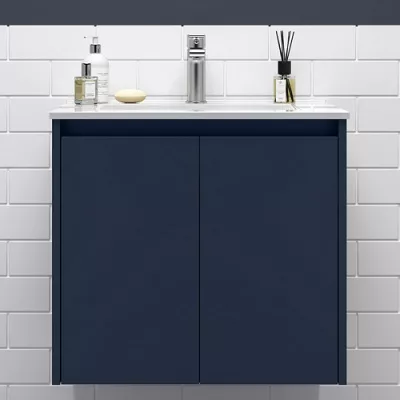 Ensemble NOJA 71cm meuble 2 portes Bleu satin� + vasque (miroir en option) - SALGAR R�f. 105033