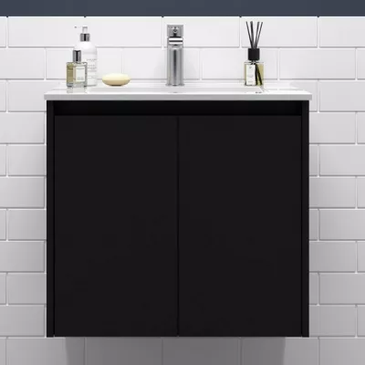 Ensemble NOJA 71cm meuble 2 portes Noir satin� + vasque (miroir en option) - SALGAR R�f. 105032