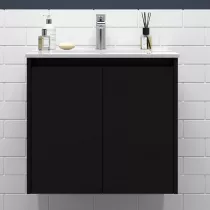 Ensemble NOJA 71cm meuble 2 portes Noir satin&eacute; + vasque (miroir en option) - SALGAR R&eacute;f. 105032