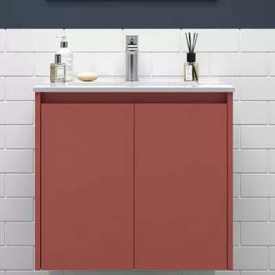 Ensemble NOJA 71cm meuble 2 portes Rouge satin� + vasque (miroir en option) - SALGAR R�f. 105035