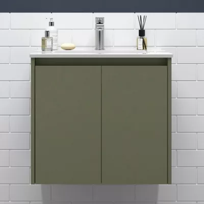 Ensemble NOJA 71cm meuble 2 portes Vert satin� + vasque (miroir en option) - SALGAR R�f. 105034