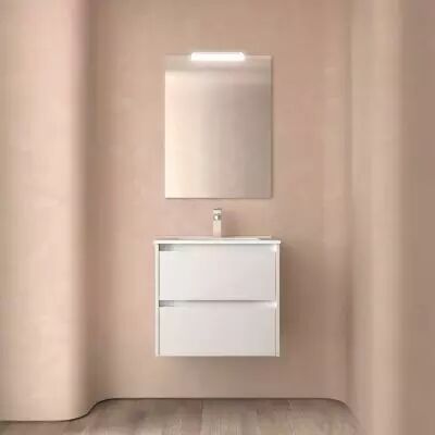 Ensemble NOJA 71cm meuble 2 tiroirs Blanc brillant + vasque (miroir en option) - Salgar R�f. 106115