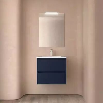 Ensemble NOJA 71cm meuble 2 tiroirs Bleu satin� + vasque (miroir en option) - Salgar R�f. 106118