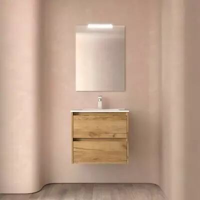 Ensemble NOJA 71cm meuble 2 tiroirs Ch�ne Africain + vasque (miroir en option) - Salgar R�f. 106122