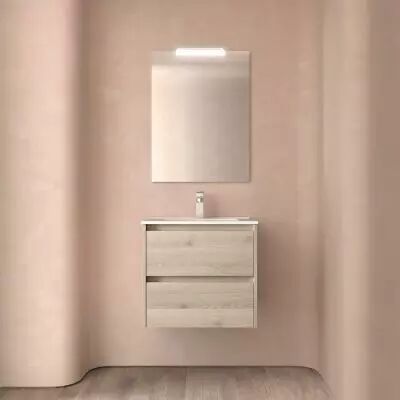 Ensemble NOJA 71cm meuble 2 tiroirs Ch�ne naturel + vasque (miroir en option) - Salgar R�f. 106121