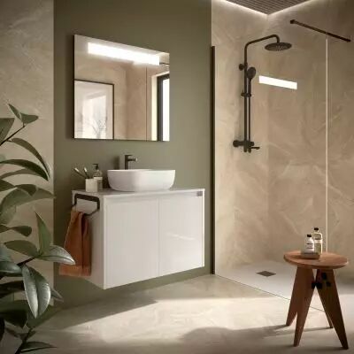 Ensemble NOJA 80cm meuble 2 portes Blanc brillant + plan (vasque & miroir en option) - Salgar R�f. 105552