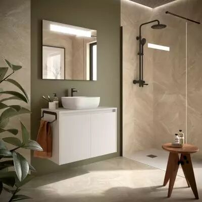 Ensemble NOJA 80cm meuble 2 portes Blanc satin� + plan (vasque & miroir en option) - Salgar R�f. 105553