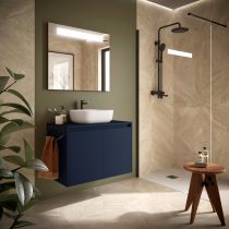 Ensemble NOJA 80cm meuble 2 portes Bleu satiné + plan (vasque & miroir en option) - Salgar Réf. 105555