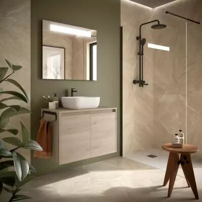 Ensemble NOJA 80cm meuble 2 portes Ch�ne naturel + plan (vasque & miroir en option) - Salgar R�f. 105558