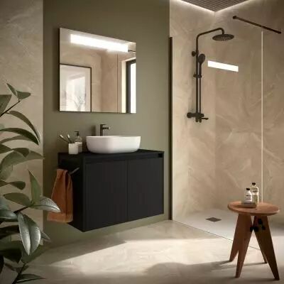 Ensemble NOJA 80cm meuble 2 portes Noir satin� + plan (vasque & miroir en option) - Salgar R�f. 105554