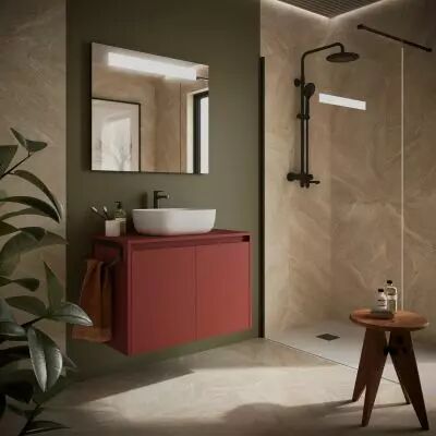 Ensemble NOJA 80cm meuble 2 portes Rouge satin� + plan (vasque & miroir en option) - Salgar R�f. 105557