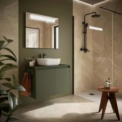 Ensemble NOJA 80cm meuble 2 portes Vert satin� + plan (vasque & miroir en option) - Salgar R�f. 105556