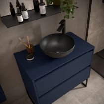 Ensemble NOJA 80cm meuble 2 tiroirs Bleu satiné + plan (vasque & miroir en option) - Salgar Réf. 105474