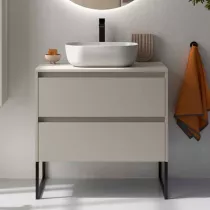 Ensemble NOJA 80cm meuble 2 tiroirs Gris satin&eacute; + plan (vasque & miroir en option) - Salgar R&eacute;f. 118507