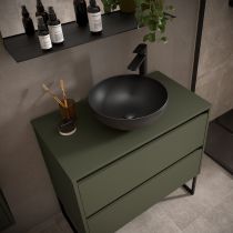 Ensemble NOJA 80cm meuble 2 tiroirs Vert satiné + plan (vasque & miroir en option) - Salgar Réf. 105475