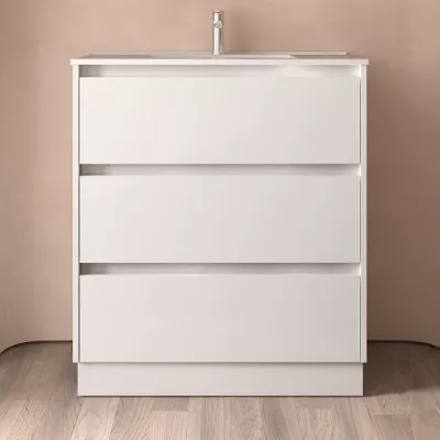 Ensemble NOJA 80cm meuble 3 tiroirs Blanc brillant + vasque (miroir en option) - SALGAR R�f. 106214