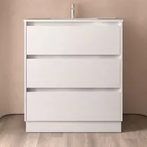 Ensemble NOJA 80cm meuble 3 tiroirs Blanc brillant + vasque (miroir en option) - SALGAR R&eacute;f. 106214