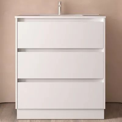 Ensemble NOJA 80cm meuble 3 tiroirs Blanc satin� + vasque (miroir en option) - SALGAR R�f. 106215