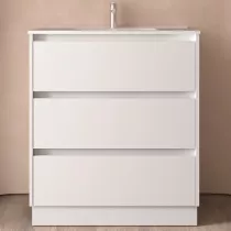 Ensemble NOJA 80cm meuble 3 tiroirs Blanc satin&eacute; + vasque (miroir en option) - SALGAR R&eacute;f. 106215