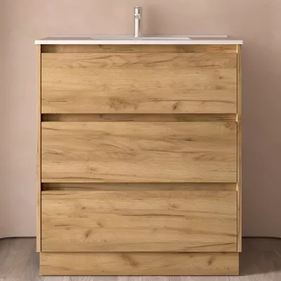 Ensemble NOJA 80cm meuble 3 tiroirs Ch�ne africain + vasque (miroir en option) - SALGAR R�f. 106221