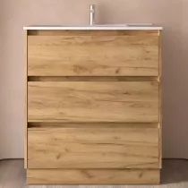 Ensemble NOJA 80cm meuble 3 tiroirs Ch&ecirc;ne africain + vasque (miroir en option) - SALGAR R&eacute;f. 106221