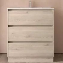 Ensemble NOJA 80cm meuble 3 tiroirs Ch&ecirc;ne naturel + vasque (miroir en option) - SALGAR R&eacute;f. 106220